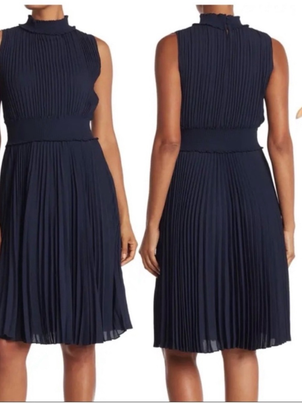 NWOT Nanette Lepore Sleeveless Pleated Mock-Neck Dress in Navy